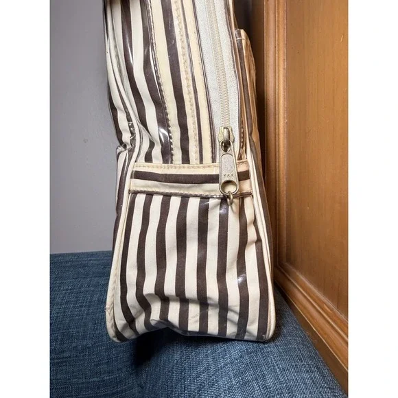 Vintage Henri Bendel Centennial Stripe Large Clear Vinyl Makeup Bag 12 X 9 X 4" - Picture 5 of 16